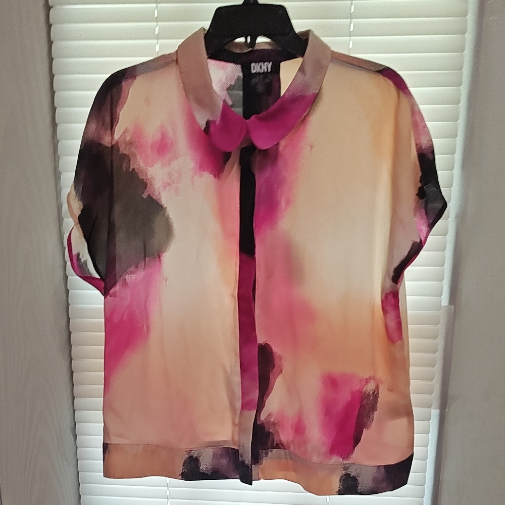 DKNY Pink and Black Artistic Blouse